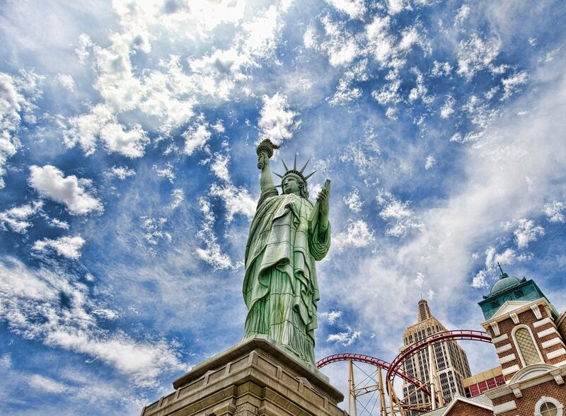Statue of Liberty Replica — Blue, Dramatic, Afternoon