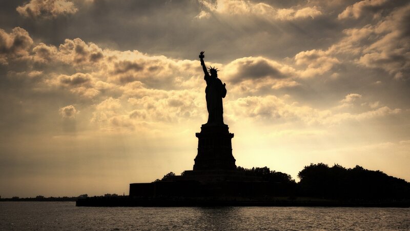 Statue of Liberty Silhouette — Black, Dramatic, Sunset