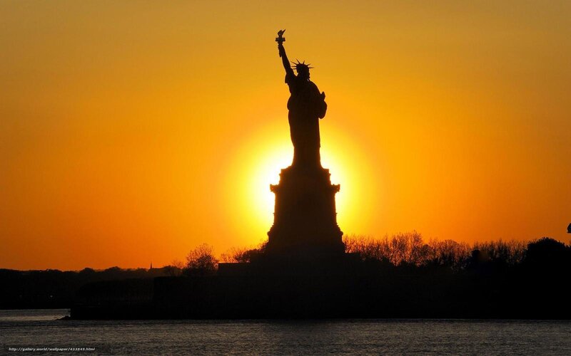 Statue of Liberty Silhouette — Orange, Dramatic, Sunset