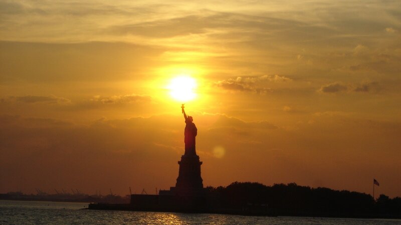 Statue of Liberty Silhouette — Yellow, Dramatic, Sunset