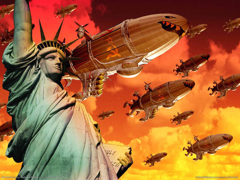 Statue of Liberty under Attack — Red, Dramatic