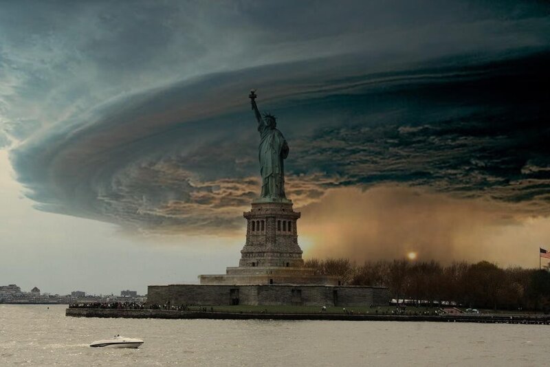 Statue of Liberty under stormy sky