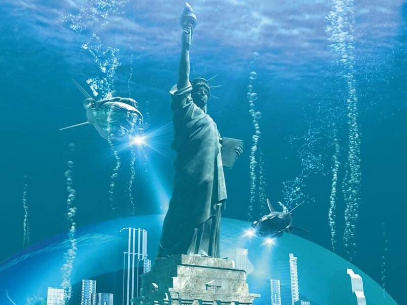 Statue of Liberty Underwater — Blue, Dramatic