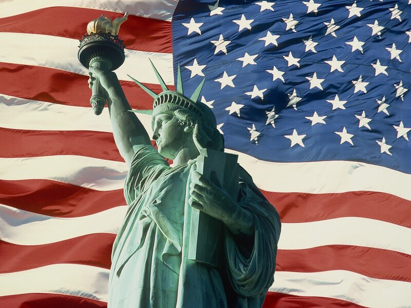 Statue of Liberty with American flag