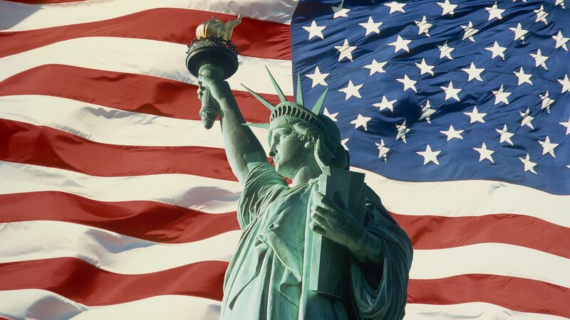 Statue of Liberty with American flag