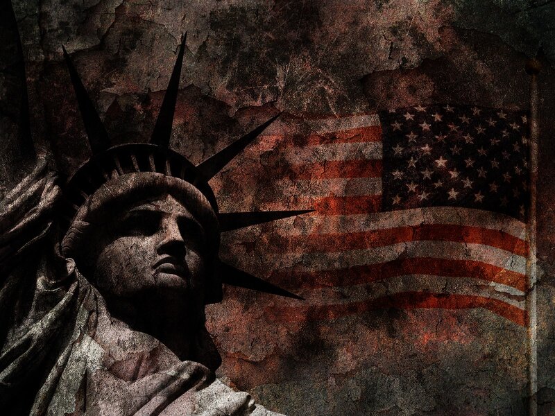 Statue of Liberty with American flag