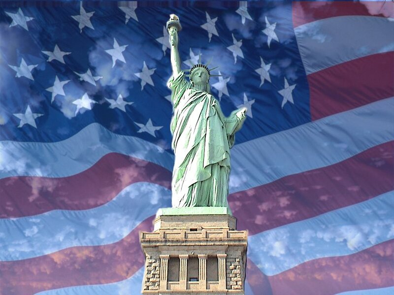 Statue of Liberty with American flag