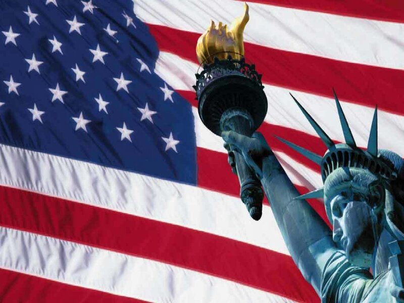 Statue of Liberty with American flag