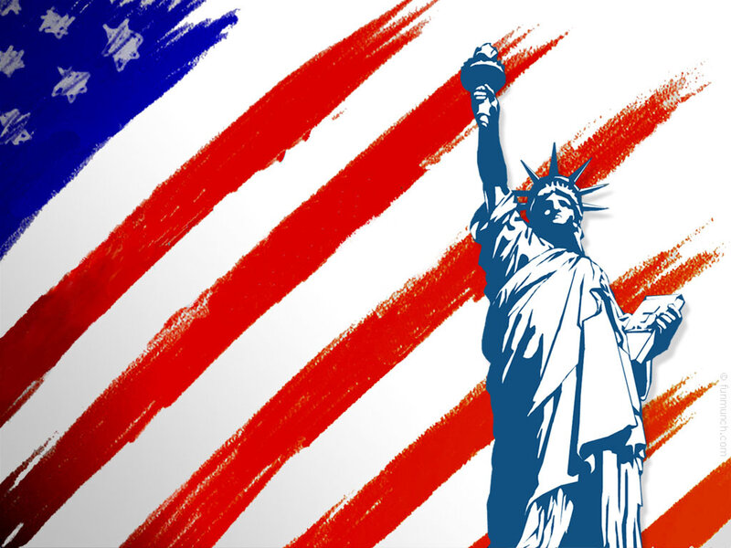 Statue of Liberty with American flag