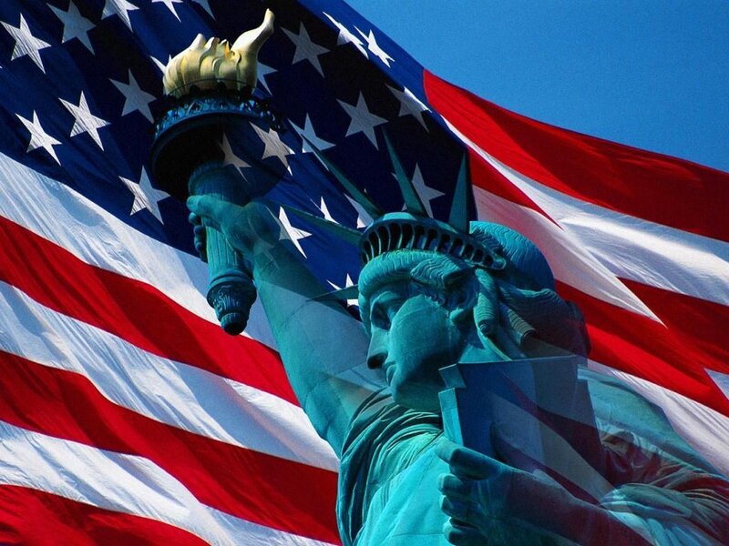 Statue of Liberty with American flag