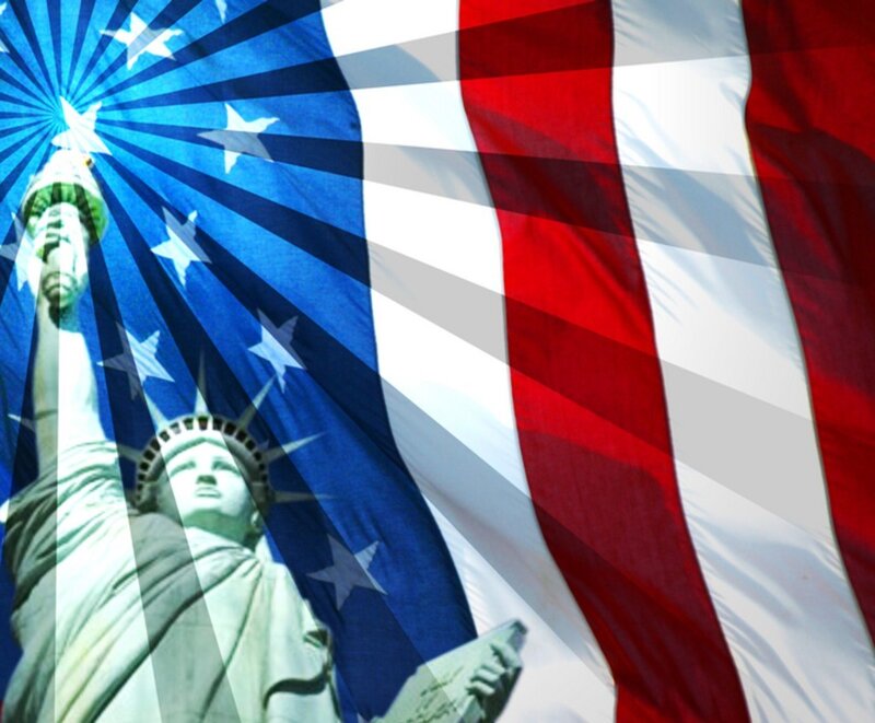 Statue of Liberty with American flag