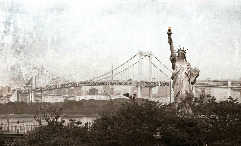 Statue of Liberty with bridge