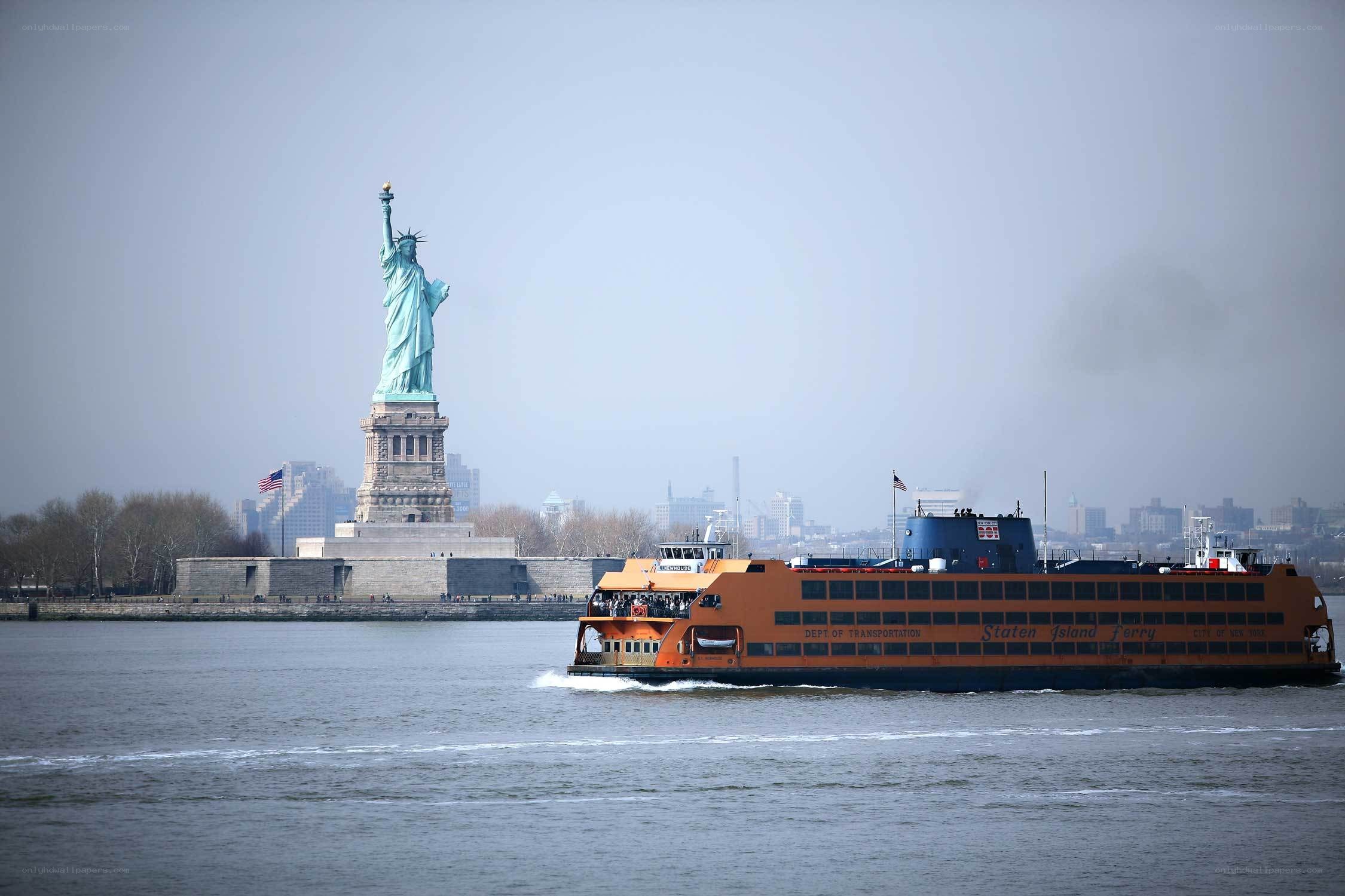Statue of Liberty with ferry