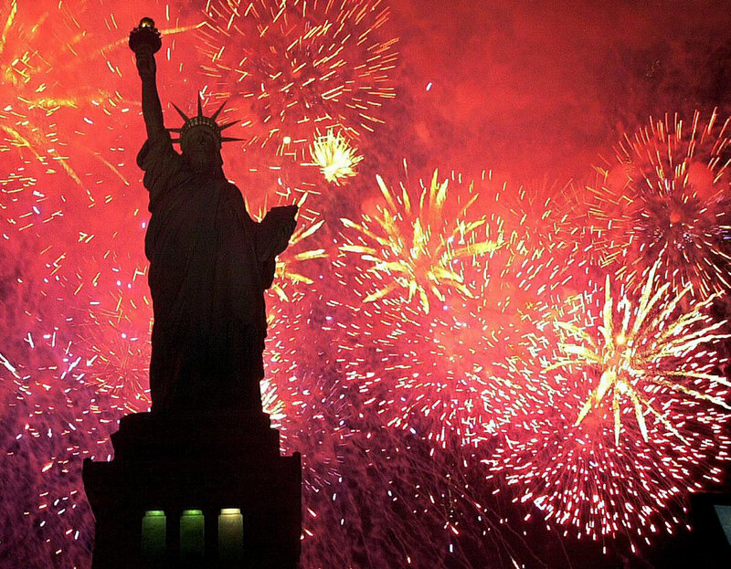 Statue of Liberty with fireworks