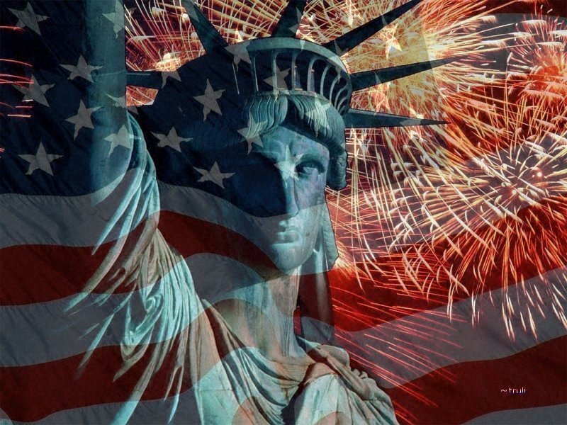 Statue of Liberty with fireworks