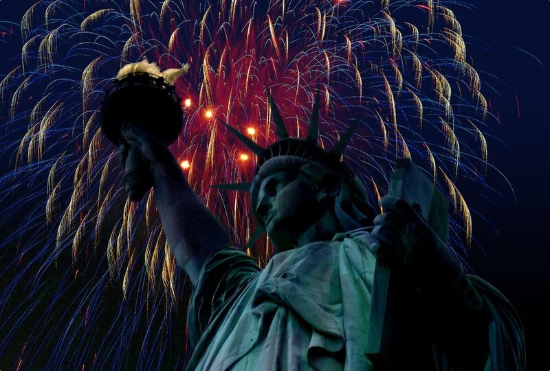 Statue of Liberty with fireworks