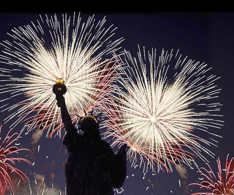Statue of Liberty with fireworks