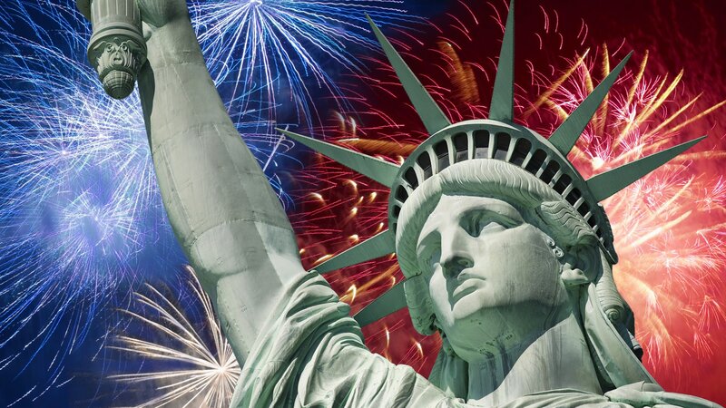 Statue of Liberty with fireworks