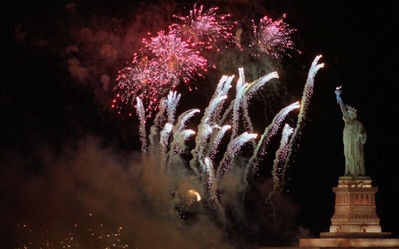 Statue of Liberty with Fireworks — Black