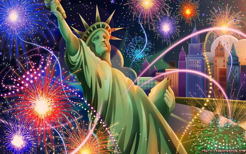 Statue of Liberty with Fireworks — Green