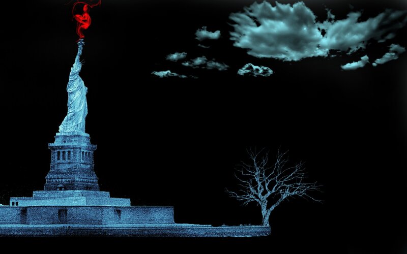 Statue of Liberty with red torch