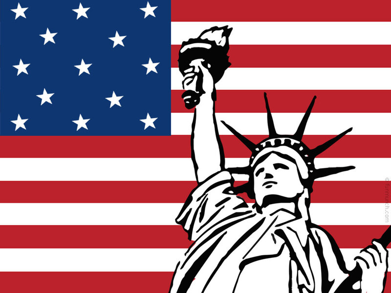 Statue of Liberty with US flag