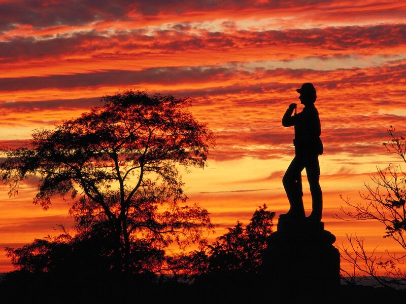 Statue of Soldier at Sunset