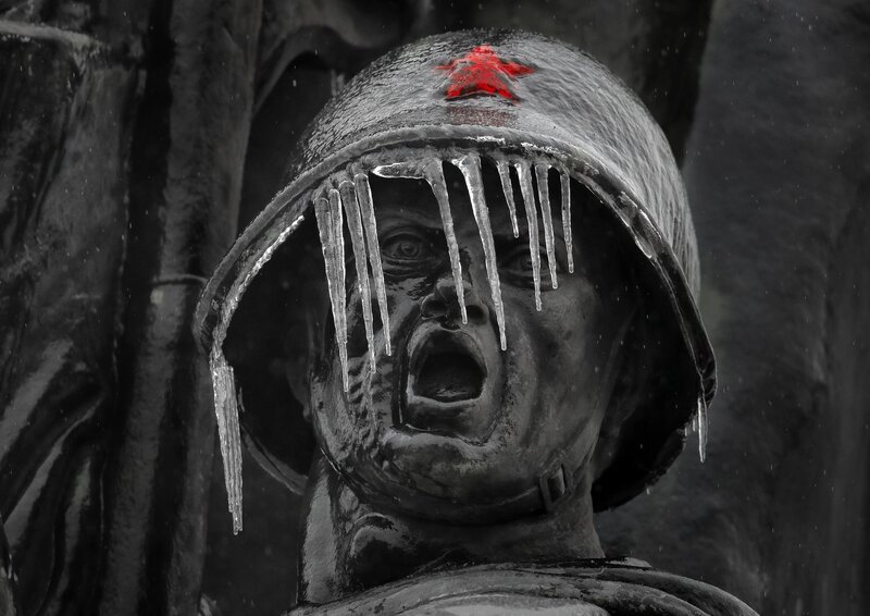 Statue of Soldier with Icicles