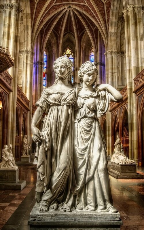 Statue of two women in cathedral
