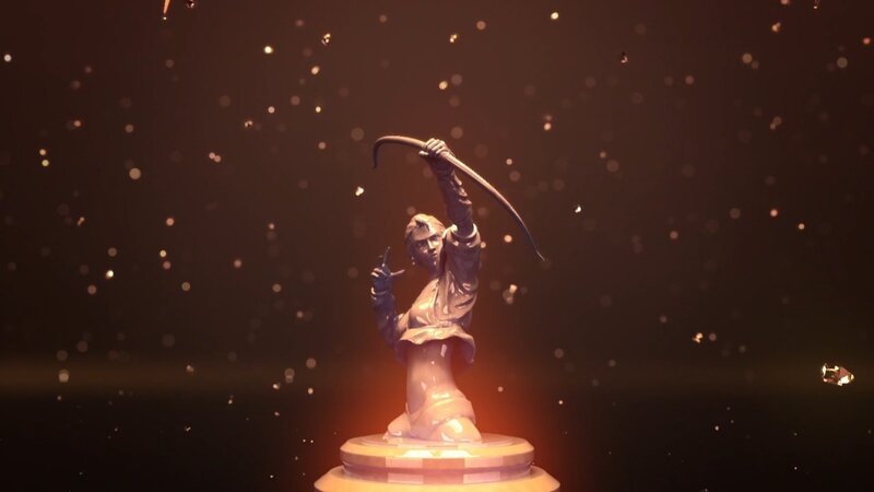 Statue of Warrior Holding Scythe
