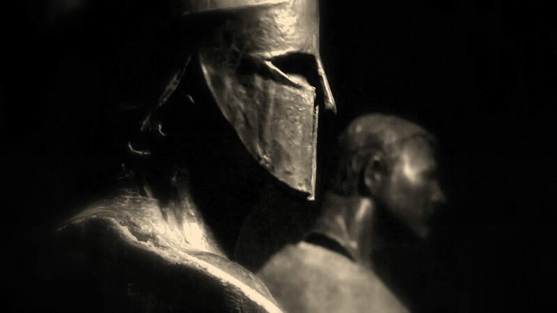 statue of warrior in helmet