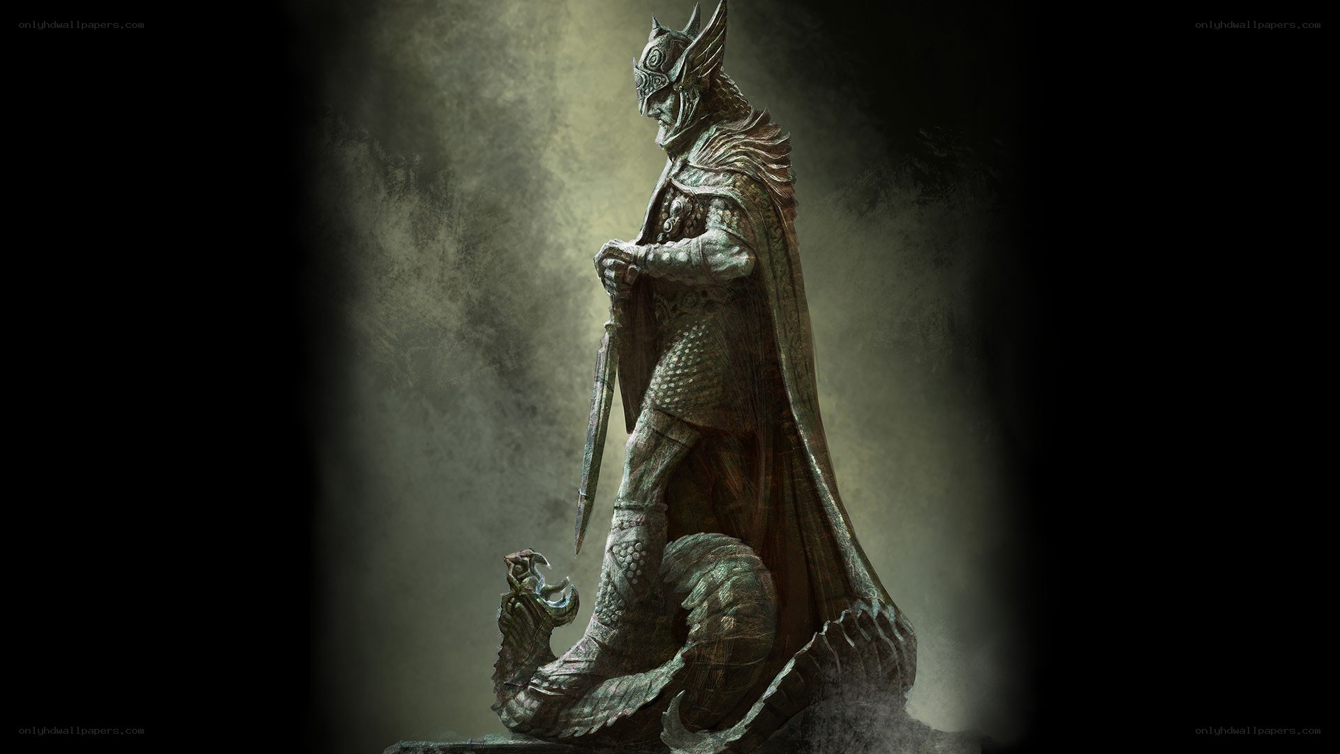 statue of warrior with serpent