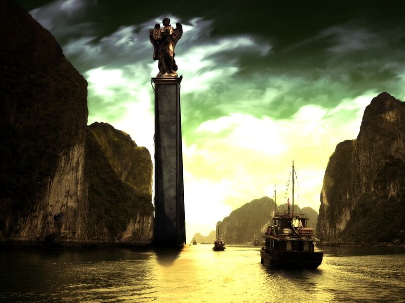 statue on a pillar in a bay