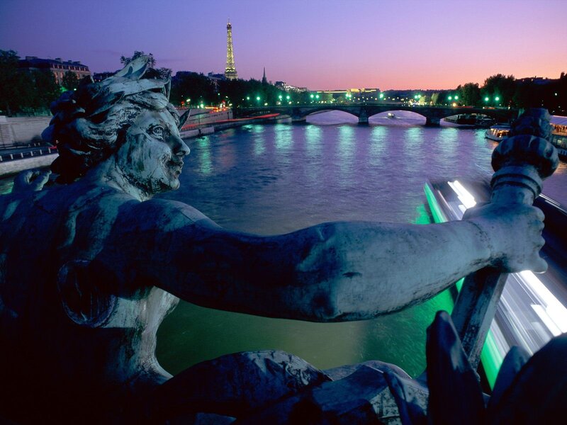 Statue Overlooking River — Purple