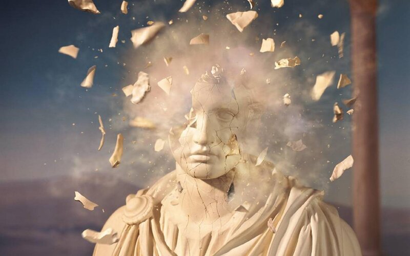 statue shattering in explosion