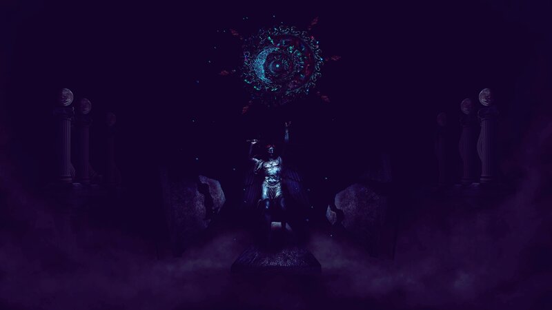 statue under glowing orb