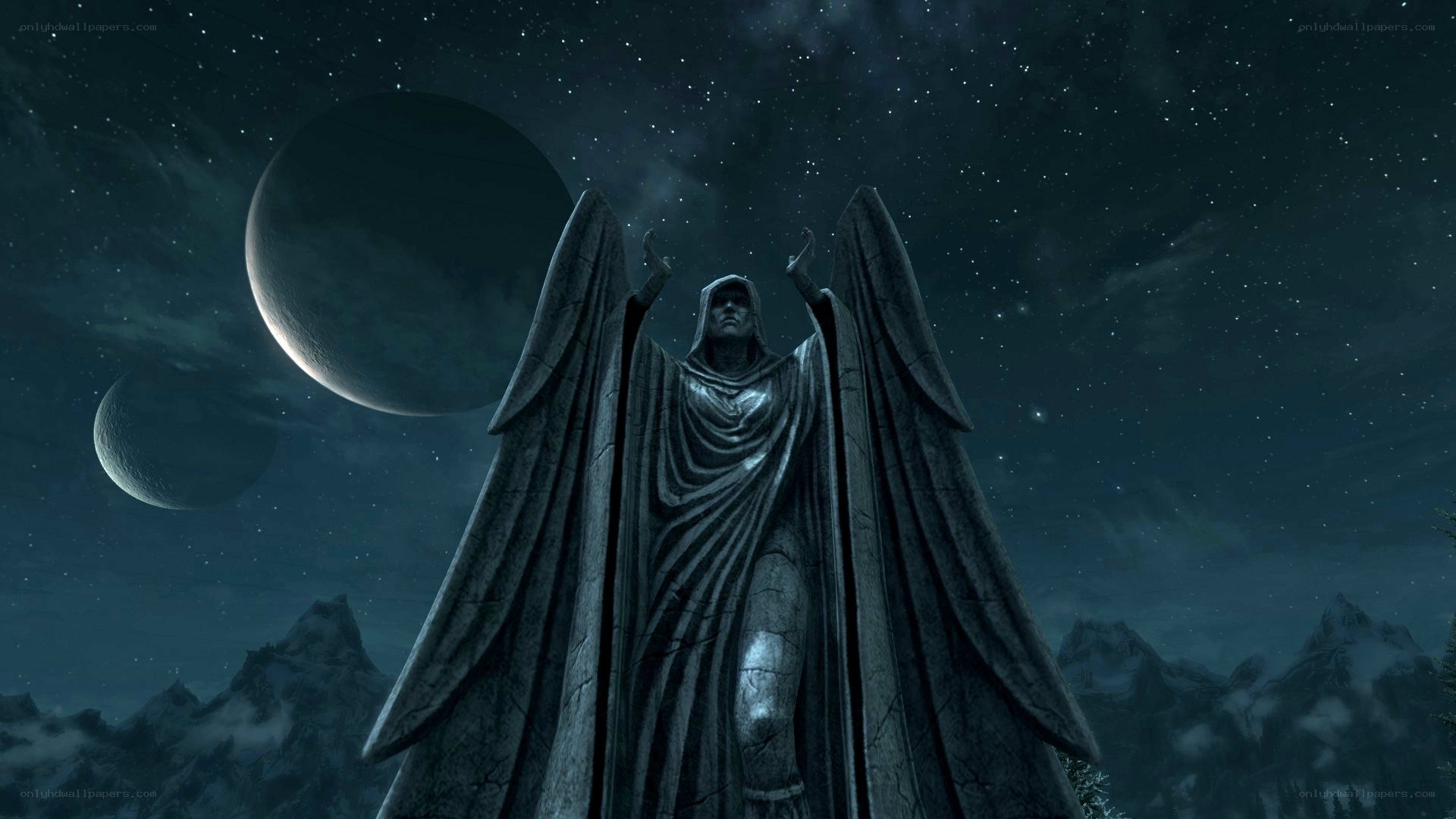 statue under twin moons