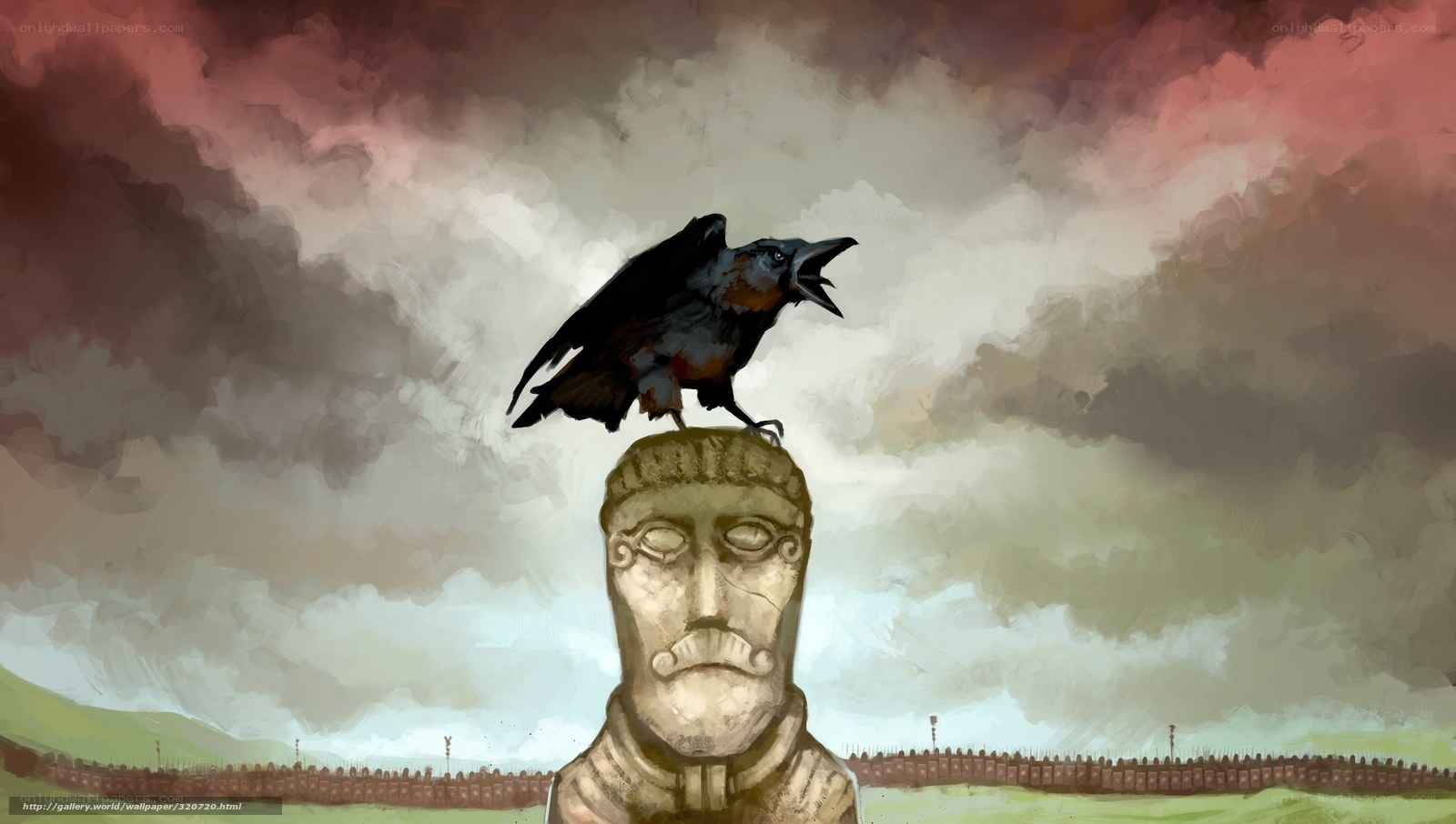 Statue with crow on head