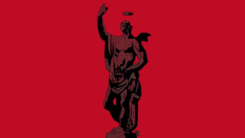 statue with crown floating above