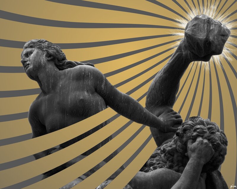 statue with radiant background