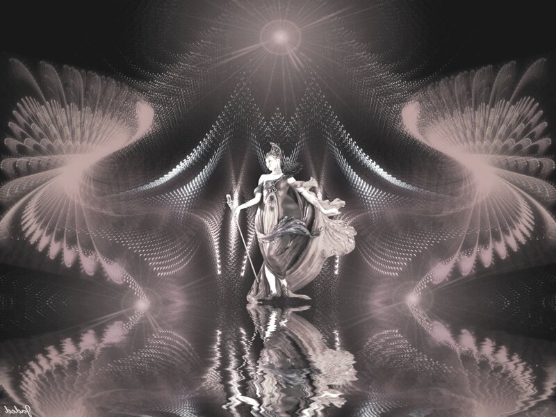 statue with radiant wings