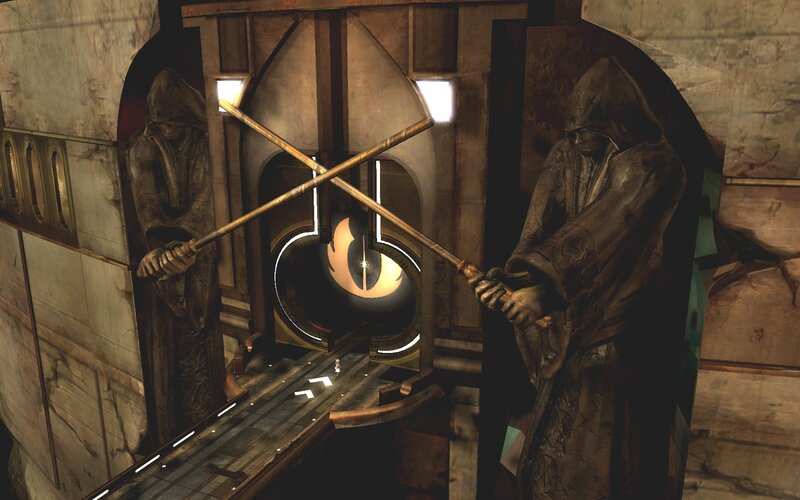 Statues Holding Staffs