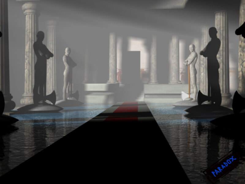 statues in a flooded hall