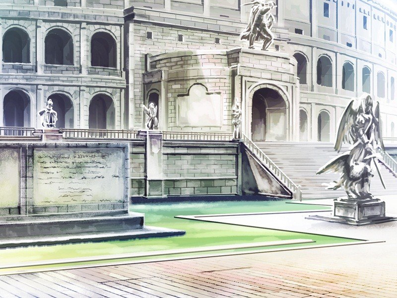 statues in a grand courtyard