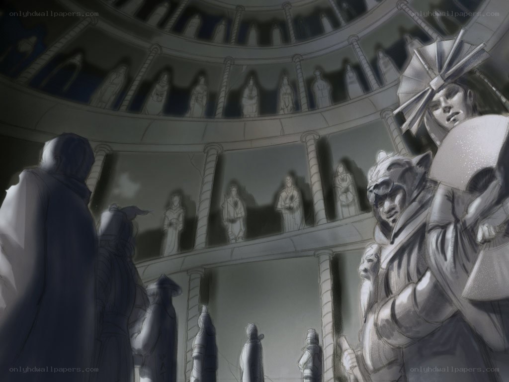 statues in a grand hall