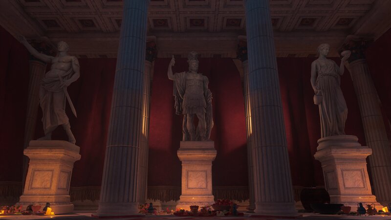 Statues in a Hall — Red
