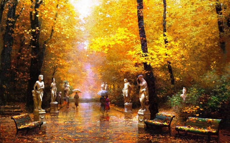 Statues in Autumn Park