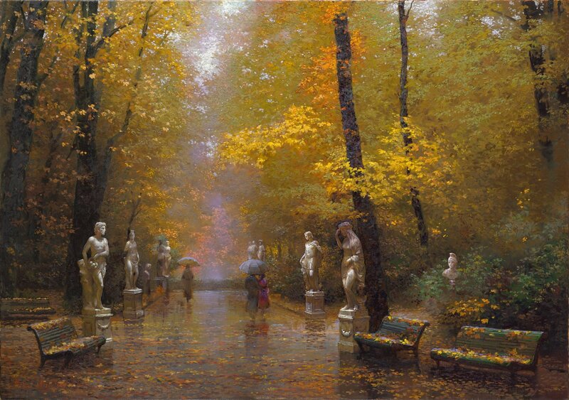 Statues in Autumn Park — Yellow
