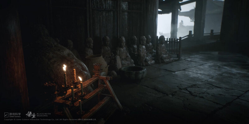 Statues in Dimly Lit Room