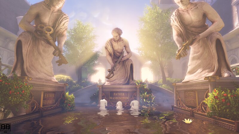Statues in Flooded Plaza